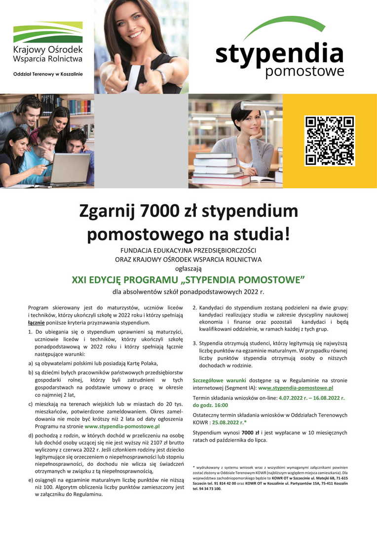 Plakat informacyjny dotyczący programu Stypendia Pomostowe 2022.