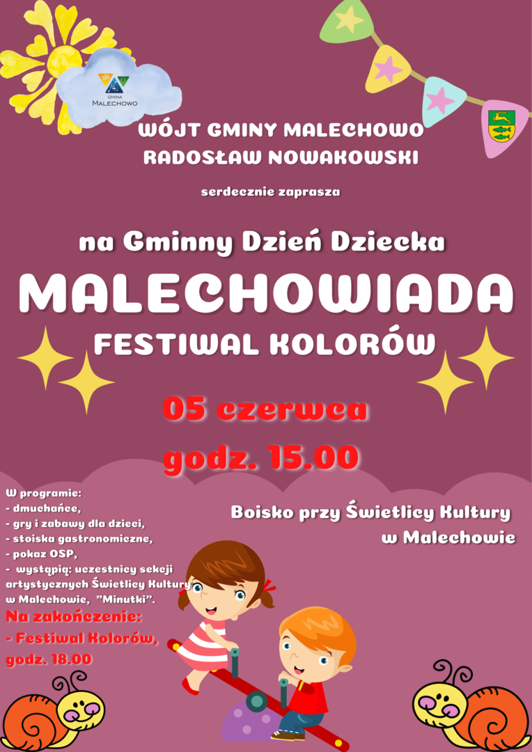 Zaproszenie na Gminy Dzień Dziecka w Malechowie.