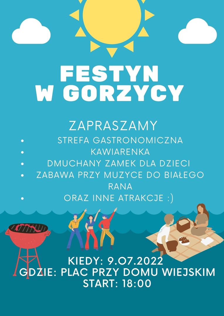Plakat dotyczący festynu w Gorzycy, 9 lipca br.