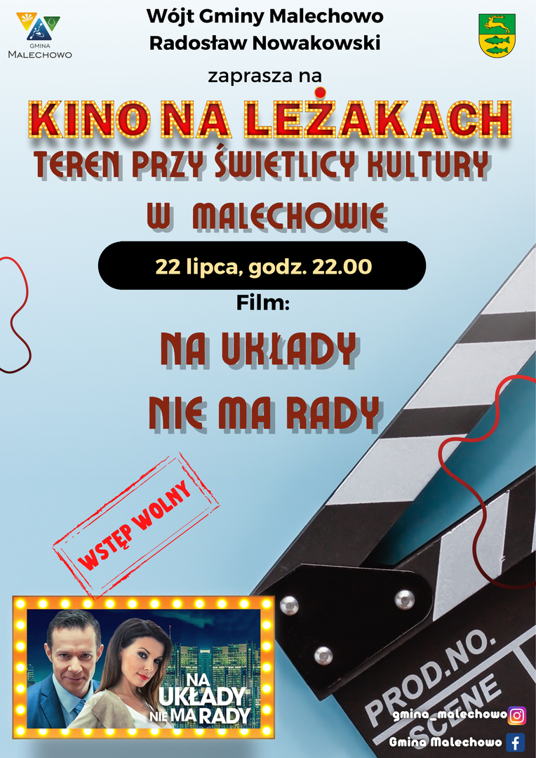 Plakat dotyczący Letniego Kina na Leżakach w Malechowie, 22 lipca.