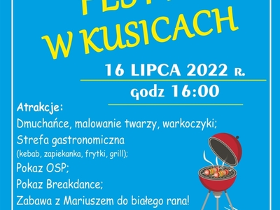 Plakat informujący o Festynie w Kusicach.