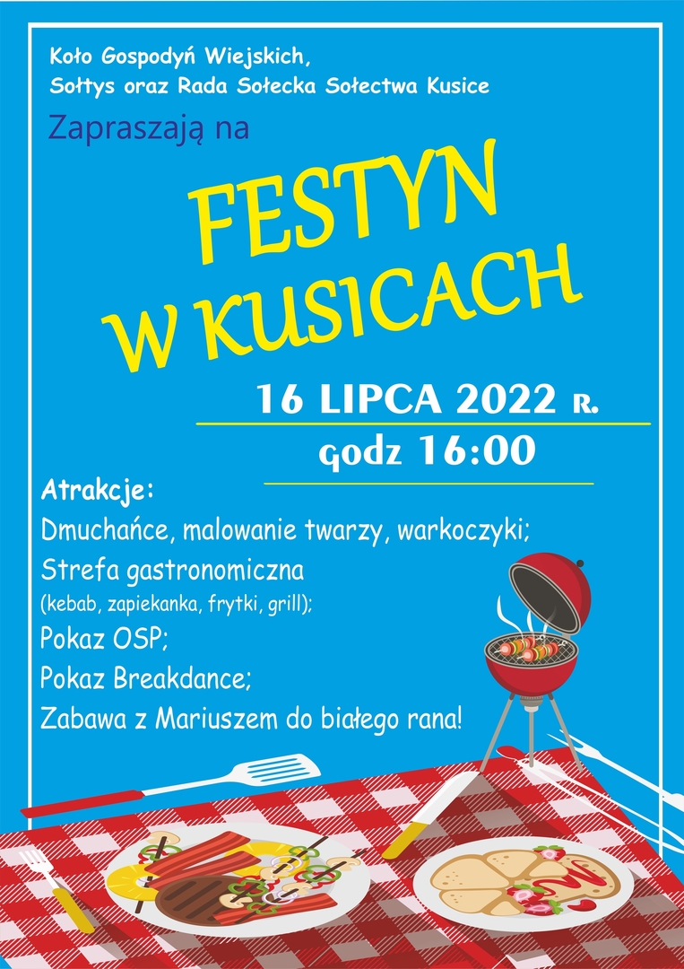 Plakat informujący o Festynie w Kusicach.