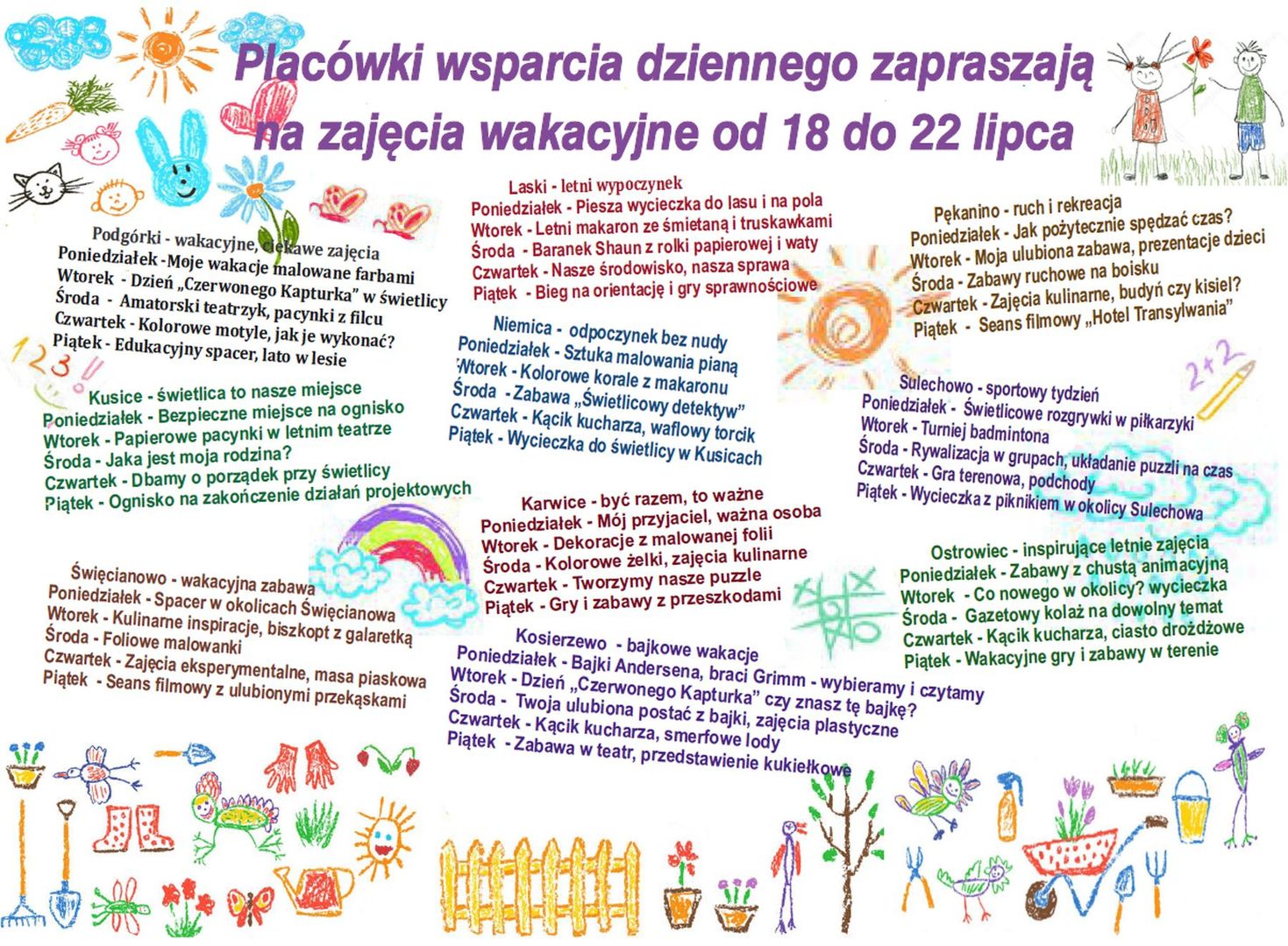 Program zajęć w dniach 18-22 lipca.