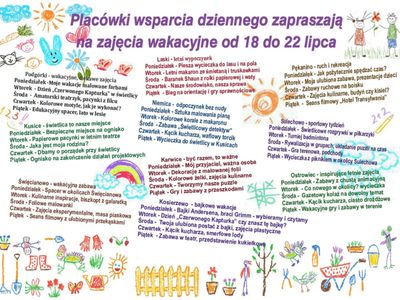 Program zajęć w dniach 18-22 lipca.