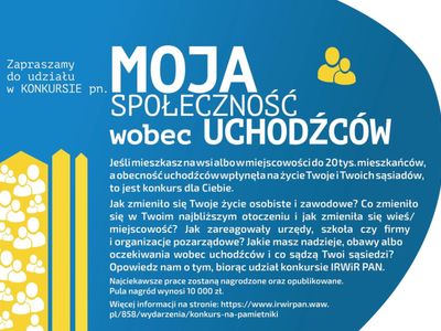Plakat dotyczący konkursu Moja społeczność wobec uchodźców.