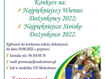 Plakat dotyczący Najpiękniejszego Wieńca Dożynkowego i Stoiska Dożynkowego 2022