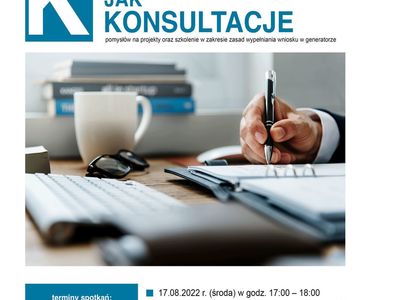 Plakat informujący o konsultacjach dotyczących projektów do programu Działaj Lokalnie.