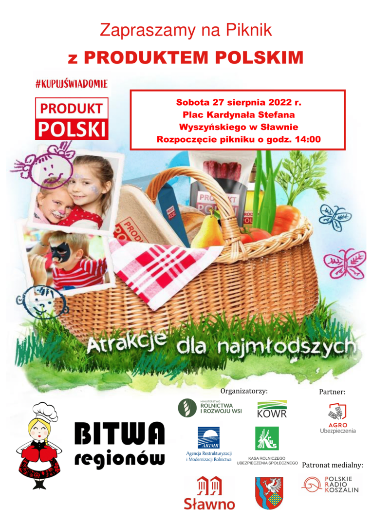 Plakat dotyczący Pikniku z Produktem Polskim w Sławnie.