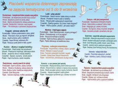 Harmonogram zajęć w dniach 5-9 września br.