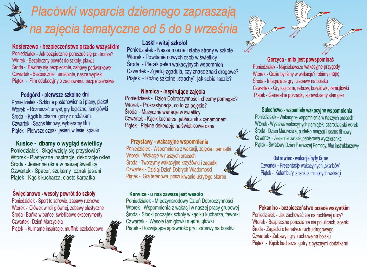 Harmonogram zajęć w dniach 5-9 września br.