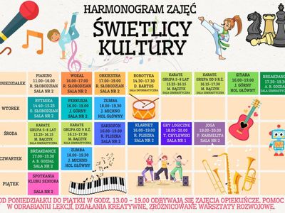 Wstępny harmonogram zajęć w Świetlicy Kultury w 2022/2023 roku. 