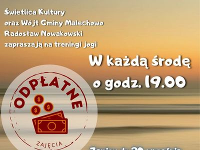 Plakat informujący jogi dla dorosłych w Świetlicy Kultury w Malechowie. 