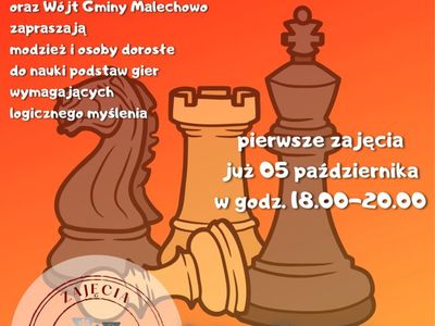 Plakat informujący zajęciach pn. gry logiczne w Świetlicy Kultury w Malechowie. 