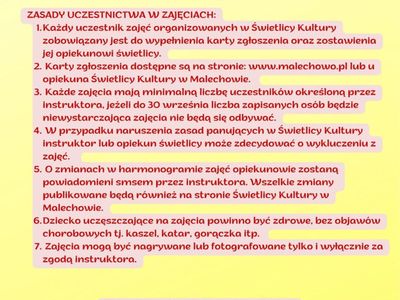 Ulotka dotycząca zapisów na zajęcia. 