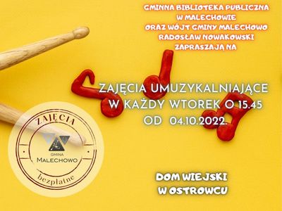 Plakat informujący o naborze na zajęcia rytmiki w Domu Wiejskim w Ostrowcu.