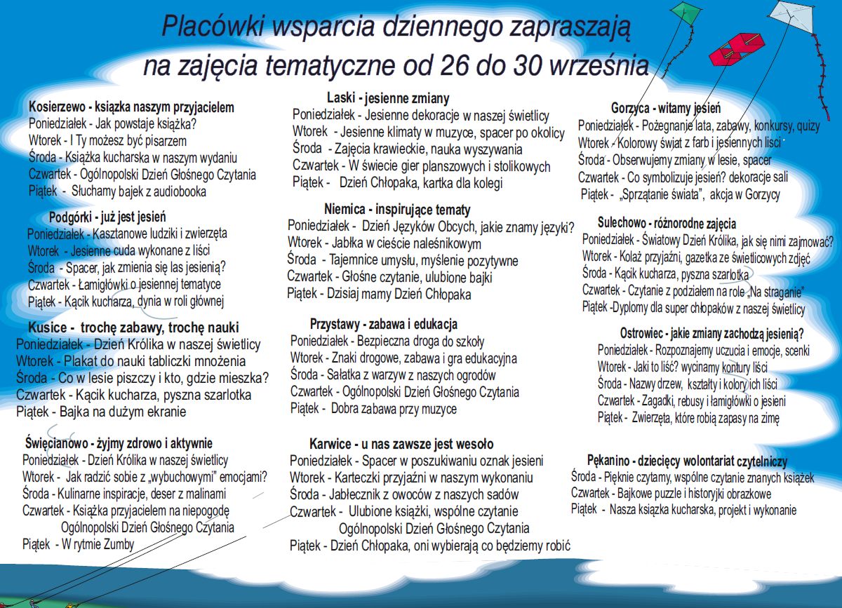 Harmonogram zajęć w dniach 26-30 września br.