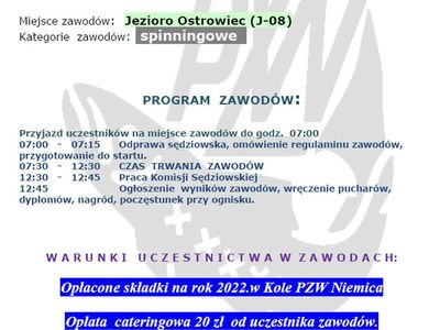 Plakat z zaproszeniem na zawody spinningowe.