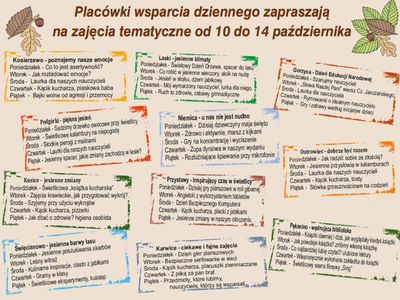 Harmonogram zajęć w dniach 10-14 października.