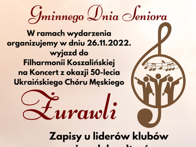 Plakat informujący o zapisach na koncert z okazji Dnia Seniora.