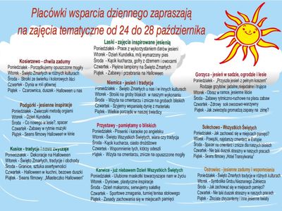 Harmonogram zajęć w dniach 24-28 października.