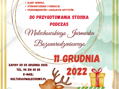 Plakat dotyczący jarmarku bożonarodzeniowego w Malechowie.
