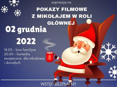 Plakat o Pokazach filmowych z Mikołajem w roli głównej.