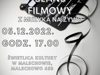 Plakat o pokazie filmowym z muzyką na żywo. 