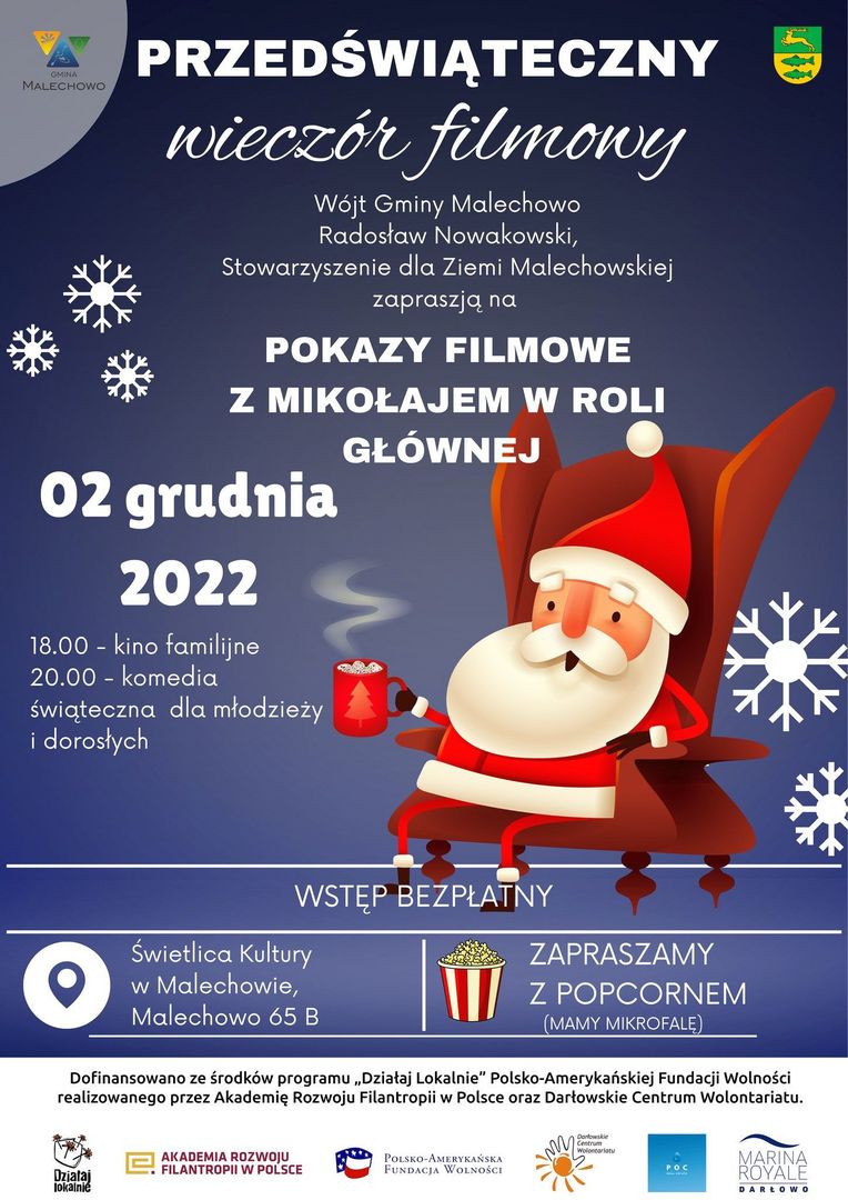 Plakat o Pokazach filmowych z Mikołajem w roli głównej.