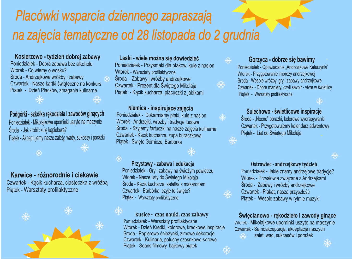 Harmonogram zajęć w PWD.