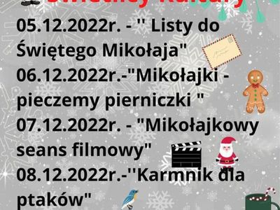 Harmonogram zajęć w Świetlicy Kultury w Malechowie.