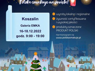 Plakat dotyczący jarmarku bożonarodzeniowego w Koszalinie.
