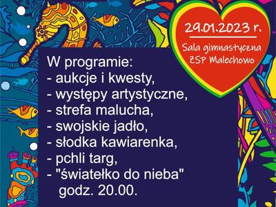 Plakat ogólny informujący o gminnym finale WOŚP.