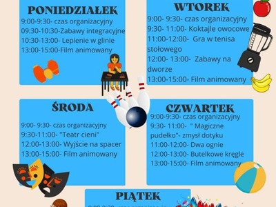Program drugiego turnusu półkolonii w Świetlicy Kultury w Malechowie.