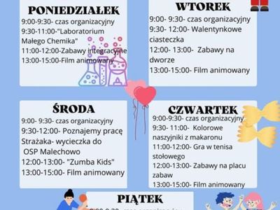 Program pierwszego turnusu półkolonii w Świetlicy Kultury w Malechowie.