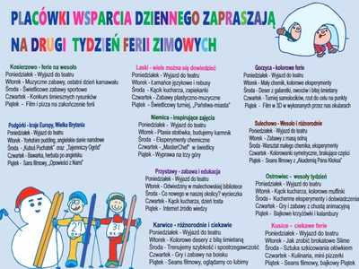 Harmonogram zajęć w Placówkach Wsparcia Dziennego na terenie gminy Malechowo.
