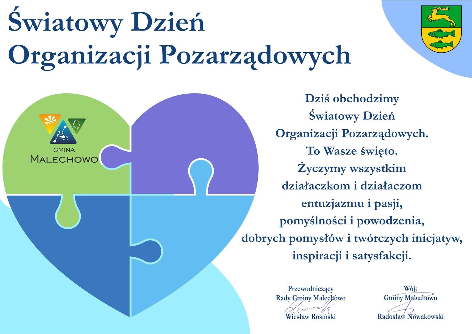 Życzenia z okazji Światowego Dnia Organizacji Pozarządowych.