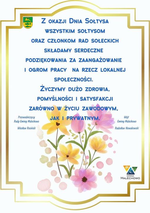 Życzenia z okazji Dnia Sołtysa.