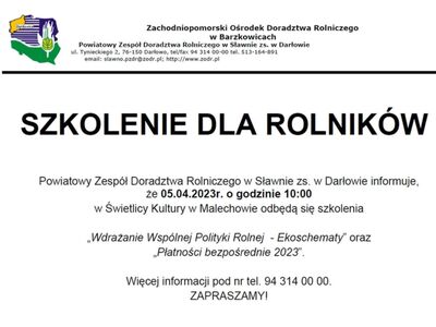 Informacja o szkoleniu dla rolników.