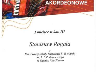 Dyplom za I miejsce w konkursie akordeonowym wywalczył akordeonista Staszek Rogala, uczeń Szkoły Podstawowej w Niemicy. 