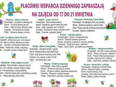 Plakat informujący o tematyce zajęć w poszczególnych PWD.