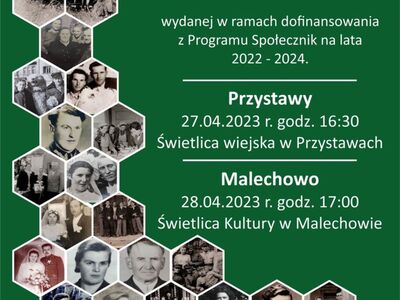 Plakat informujący o spotkania dotyczących publikacji książki "Gmina Malechowo - tu wszystko się zaczęło".