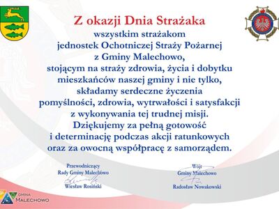 Życzenia z okazji Dnia Strażaka.
