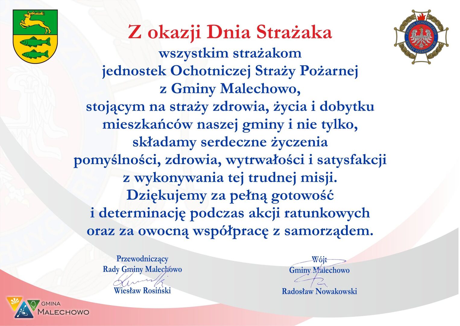 Życzenia z okazji Dnia Strażaka.