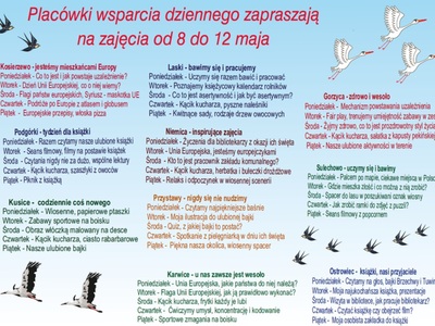 Harmonogram zajęć PWD w poszczególnych miejscowościach.