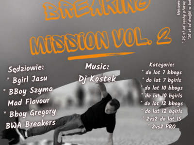 Plakat z zaproszenie na turniej breakdance.