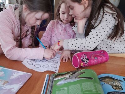 Dziewczynki w trakcie odrabiania lekcji.