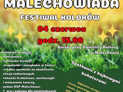 Plakat informujący o wydarzeniu pn. "Malechowiada - Festiwal Kolorów".