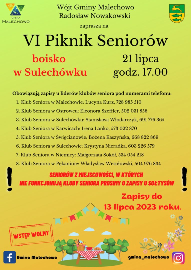 Zapisy na Piknik Seniorów w Sulechówku.