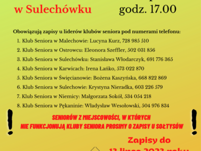 Zapisy na Piknik Seniorów w Sulechówku.
