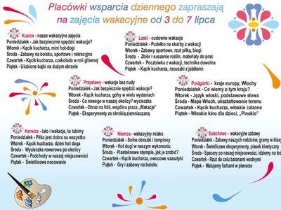 Harmonogram zajęć w dniach 3-7 lipca.